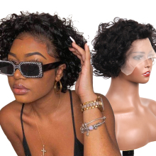 Perruque Pixie Cut Wig Human Hair Curly Bob Short Pixie Cut Lace Wig Bleached Knots Lace Frontal 13x4 Pixie Wig With Baby Hair