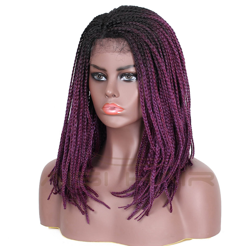 Aisi Hair Synthetic Braids Box Braids Lace Front Wig Long Straight Ombre Purple Glueless Lace Front Wigs For Black Women