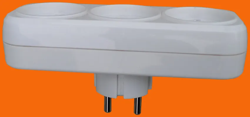 3 Splitter Socket Adapter with Grounding 16A 250V Euroslot Round White