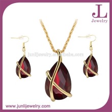 Dubai Gold Plating African Jewelry Sets Red Gemstone Jewelry
