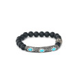 Monili di modo 8mm Natural Stone Agate Bead Black Bracciale con perle di acciaio inossidabile