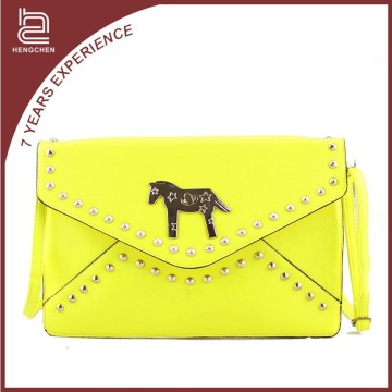 Yellow pu women horse cheap satchel handbags