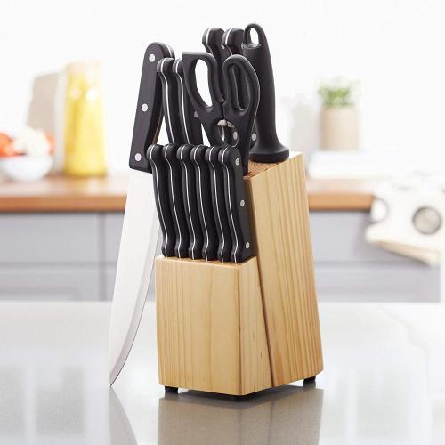 Stainless steel Knife Set with Pine Wood Block