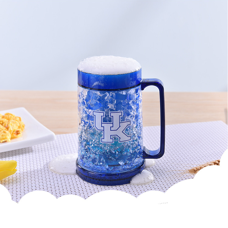 Durable Double Walled Freezer Beer Mugs, Double-Wall Insulation Glass Gel Frosty Mug, BPA-Free Plastic Mugs Frozen Beer Glasses