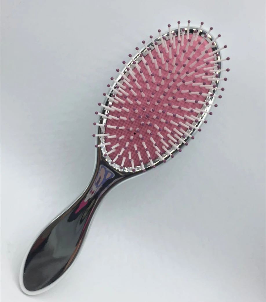 Oval Silver-Plated Pink Paddle Hair Brush