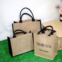 Wholesale custom burlap tote shopping bag reusable jute gift bags jute bag sac with handle