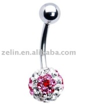 Pink Flower Austrian Crystal Evolution belly button navel ring,belly ring,316L jewlery