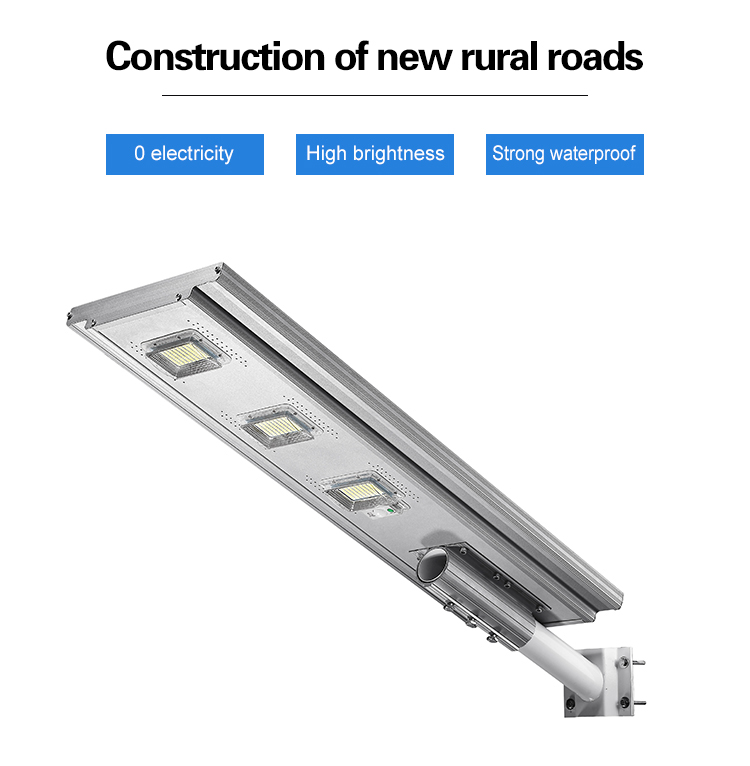 Control de luz de alta eficiencia Ip65 Impermeable al aire libre 300 vatios Todo en uno Luz de carretera llevada solar integrada