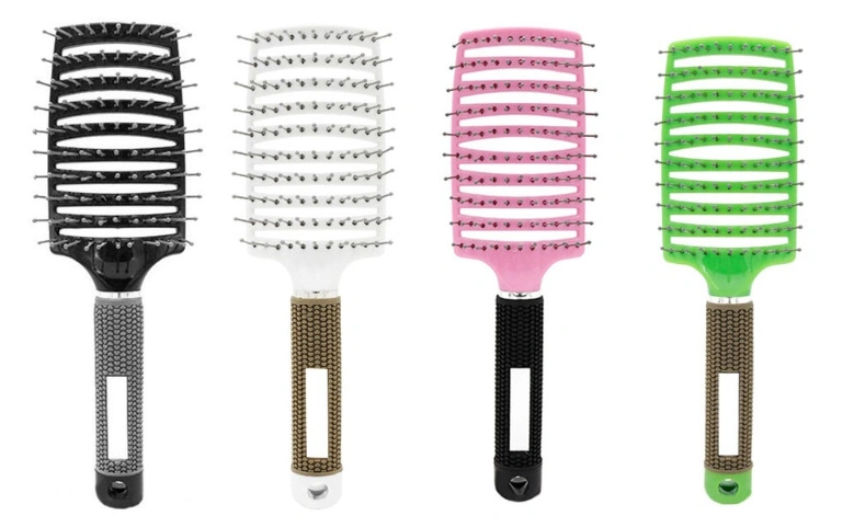 Pink Color Curved Vented Styling Hair Brush for Thick Hair