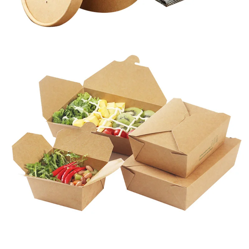 Eco Friendly Takeaway Food Containers Disposable Hot Soup Cups Kraft Paper Salad Bowl