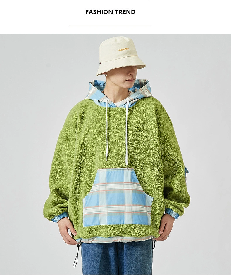 Loose Youth Warm Lamb Wool Casual Stitching Hoodie