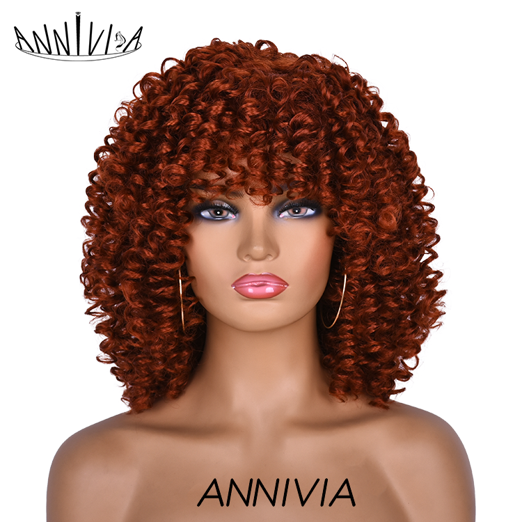 Supplier Afro Curly Wigs omber brown color  Heat Resistant Fiber for black women synthetic wig kinky curly short wigs