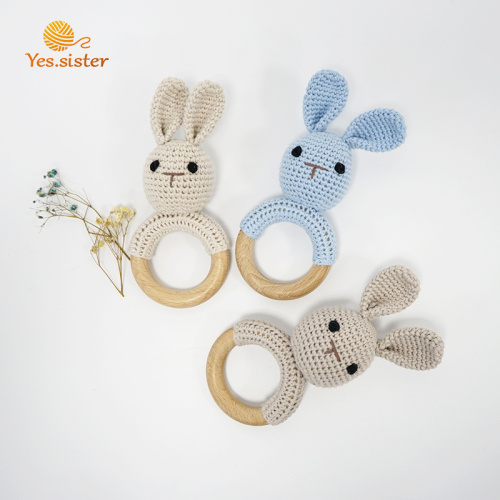 Miękkie drewniane pierścienie Crochet Bunny Grzechotka Ząbkowanie Zabawki