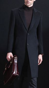 Men's pure cashmere knee length overcoat