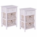 Wicker Basket White Nightstand 3 Tiers 1 Drawer