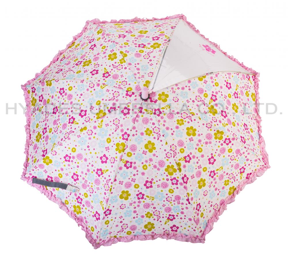 Ruffle Spetsreflekterande öppet paraply för barnens säkerhet