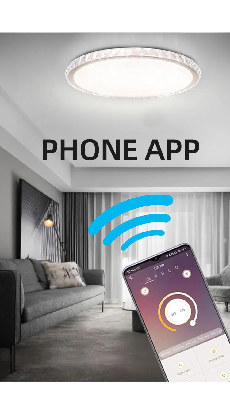 Modern Intelligent, LED Round, Crystal Style, Ultra-Thin Ceiling Light