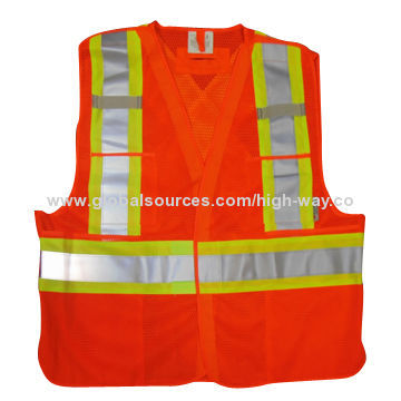 110gsm mesh fabric high visibility vest in lime/orange, conforms to ANSI class 2