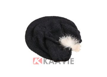 fur ball decorate baggy slouchy beanie hat
