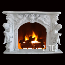 Carved Elegant White Cherub Marble Fireplace Mantel Surround