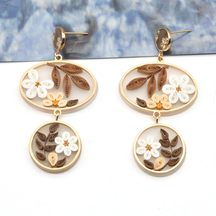 Newest Design folding paper ear chain jewelry unique acrylic resin flower earrings