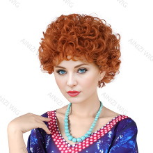 Red Brown Curly Cosplay Wig for Older Ladies - Ainizi Mrs Roper Wig