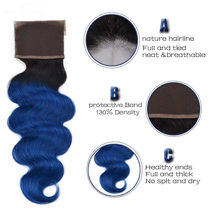 Usexy Wholesale Virgin Brazilian Hair Weaves Color 1B/Blue Body Wave Ombre Hair Bundles With Frontal