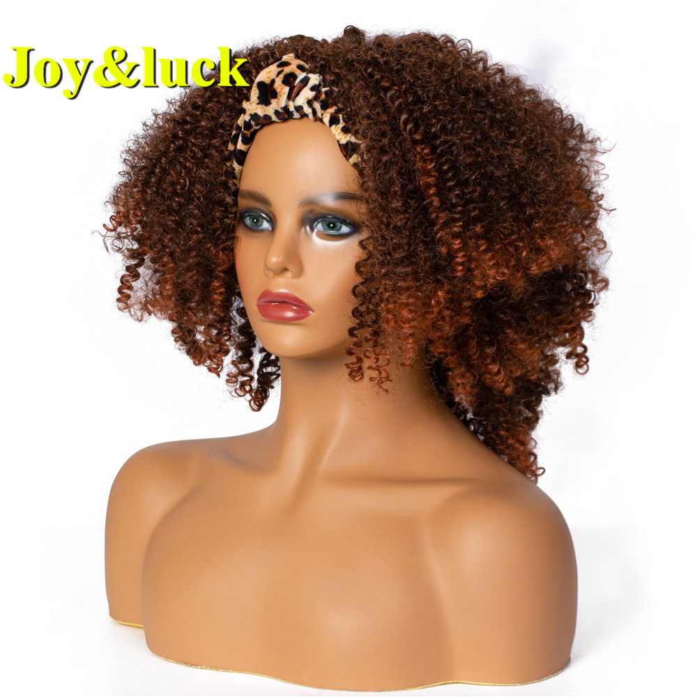 Wholesale Head Band Wig For Black Women Hairband Scarf Hair Ombre Brown Short Afro Kinky Curly Headband Wig Synthetic Hair Wigs