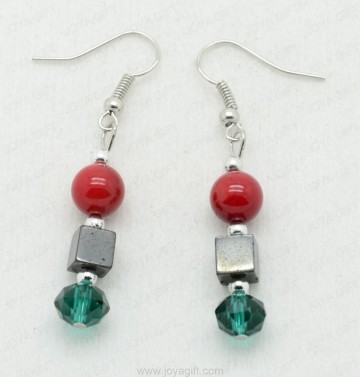 Red Coral Crystal hematite earring