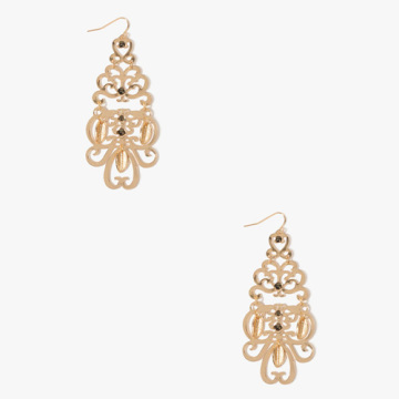 Decorative pattern gold drop earring with black diamond