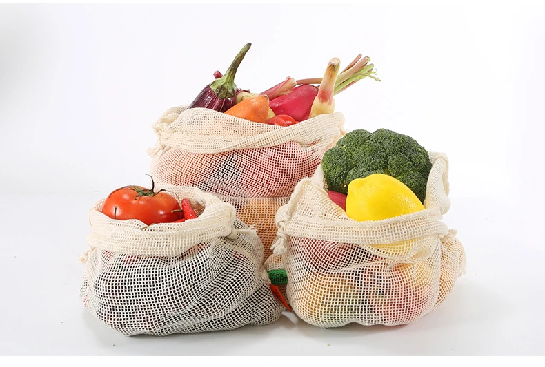 Vegetable Bags Reusable Cotton Mesh Bags Drawstring Bag