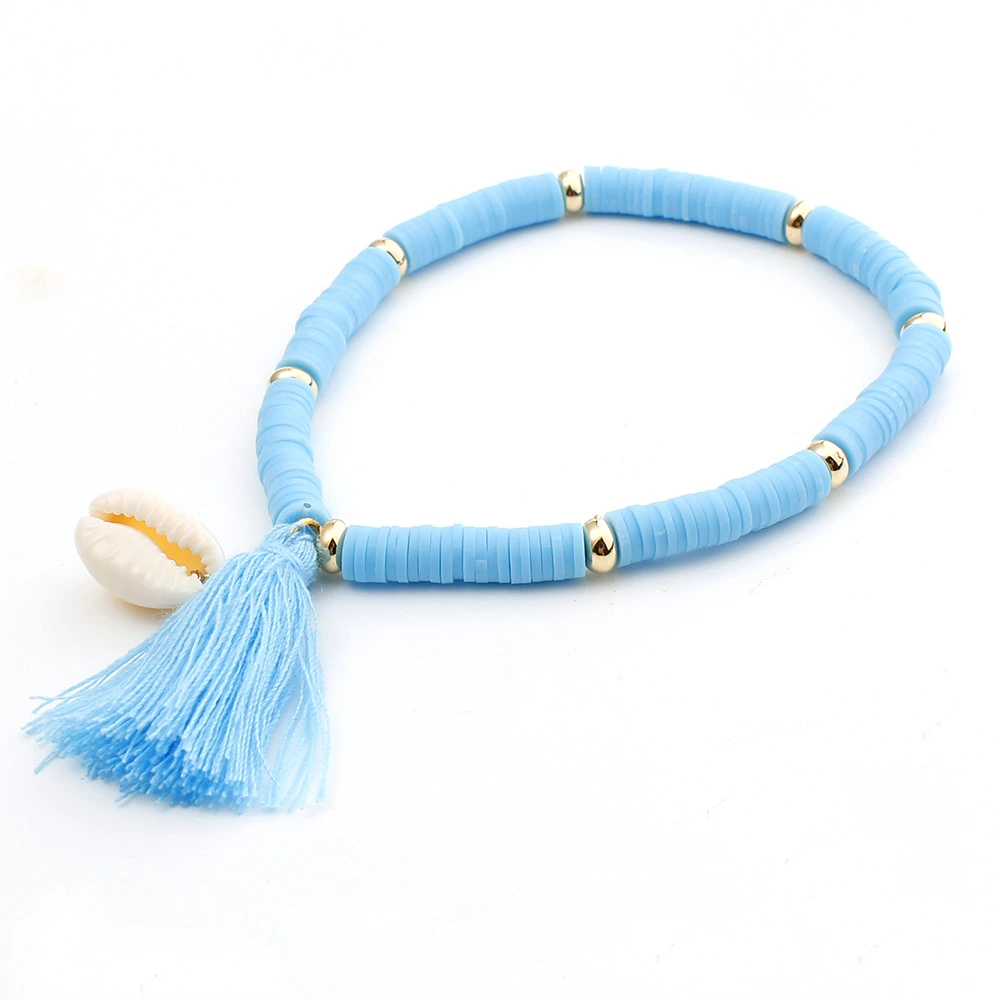 2021 Hot Selling Bohemian Rainbow Colorful Conch Tassel Bracelet for Vacation