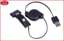 Multi-Purpose 3 In 1 Retractable USB Cable black Free Logo