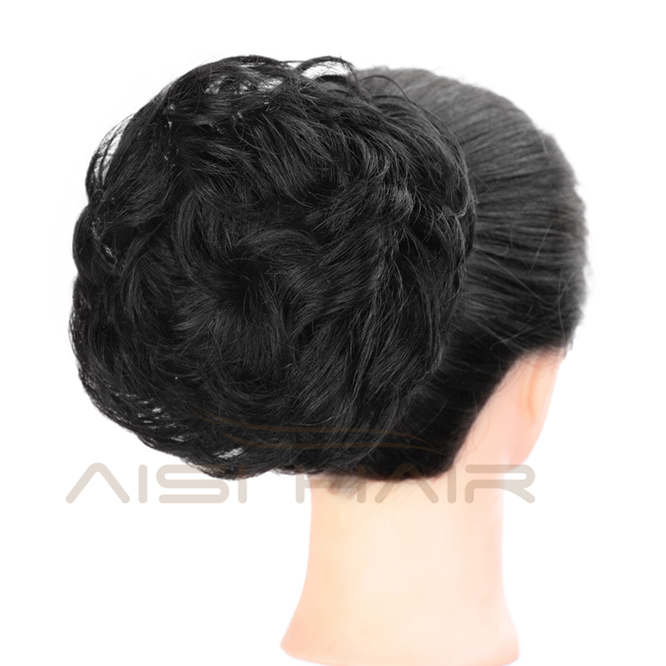 Aisi Hair Brazilian Human Hair Natural Black Curly Chignon Bun Elastic Rope Rubber Band Hairpiece Clip In Extension For Women
