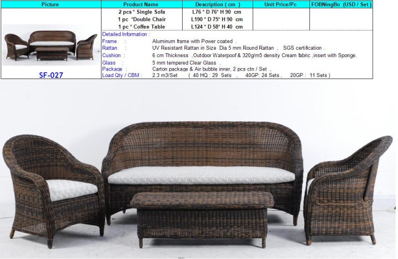 SGS Pass Certification PE Round Wicker Sofa Set (SF-027)