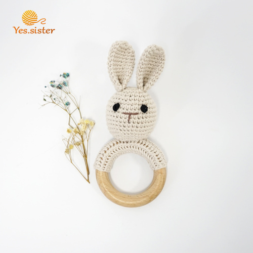 Miękkie drewniane pierścienie Crochet Bunny Grzechotka Ząbkowanie Zabawki