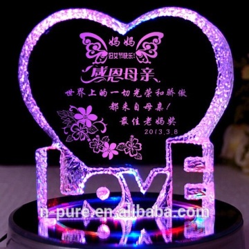 Top Quality Crystal Glass heart iceberg Block for wedding favor/lovers gift