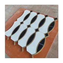 Thassos White and Nero Marquina Marble Waterjet Mosaic Inlay Brass