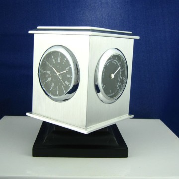 wooden swivel table clock weather station