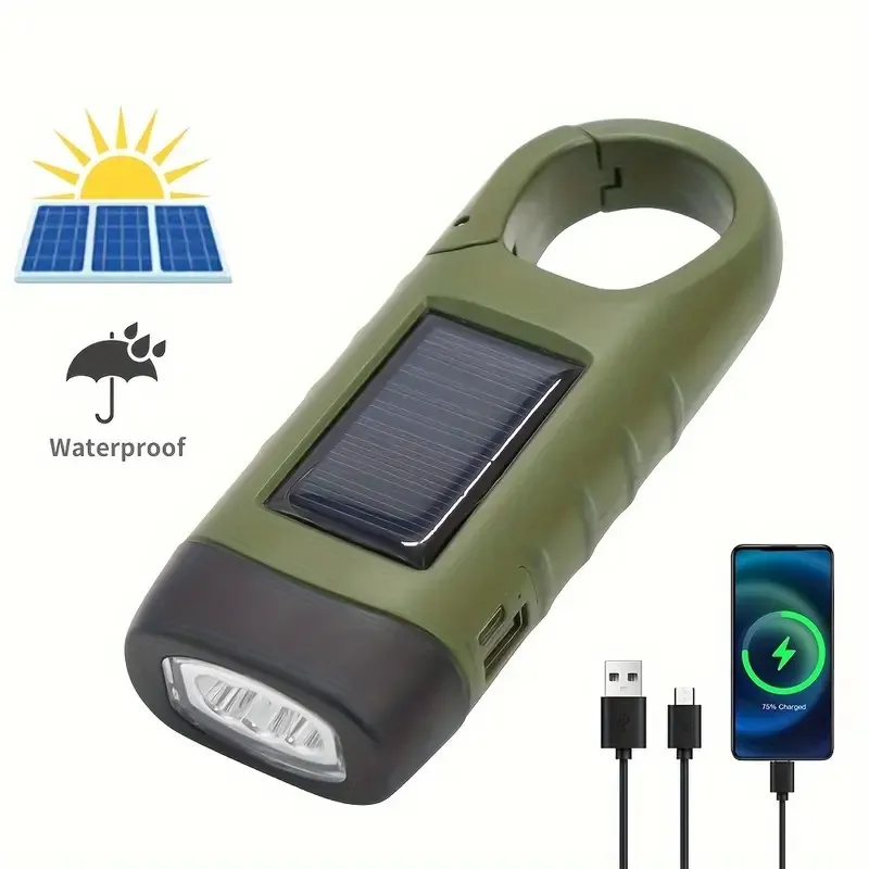 Solar Powered Emergency Flashlight with Hand Crank Charging Lamp