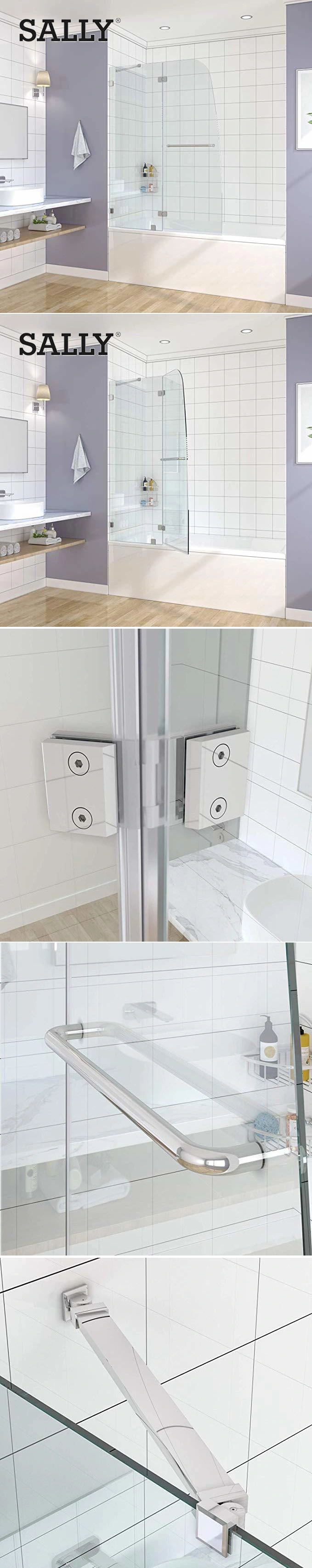 Sally Bathub Bathtub Bathscreen Frameless Hinged Tub Panel Panel Pintu Pintu Mandi Dengan Bar Sokongan Kemasan Krom Termasuk