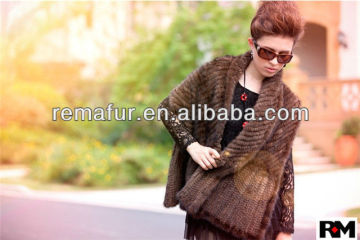 100% Genuine knitted mink fur shawl