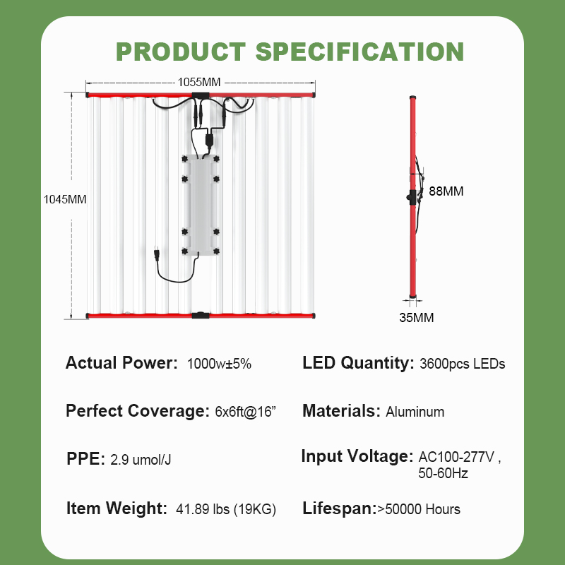Υψηλής ισχύος Υδροπωνική Σύστημα 1000W LED Grow Lights