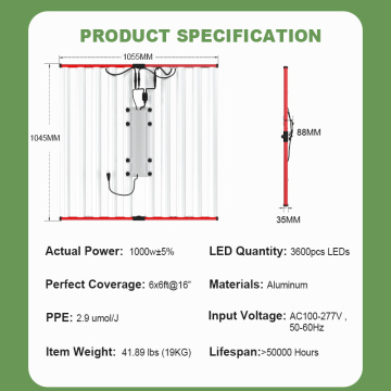 Sistema de hidroponía de alta potencia 1000W LED LECHES