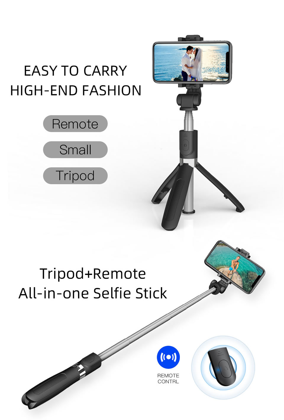 Selfie Stick Tripod With BT Wireless Remote Plastic Alloy Self Stick Phone Smartphone Selfie-stick