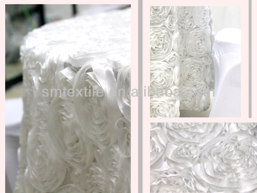 wholesale satin rosette table linen,cheap rosette tablecloth