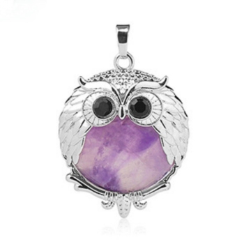 Amethyst 24mm Beads Silver Owl Pendant