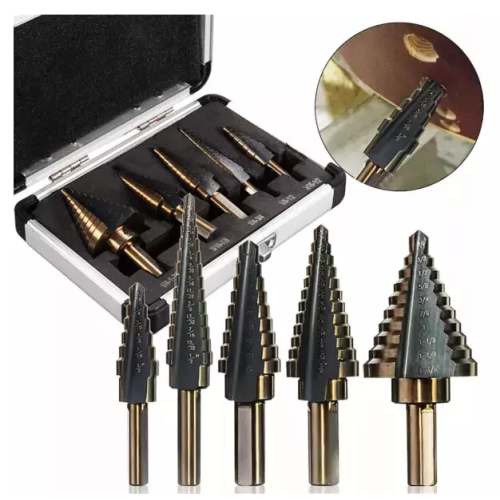 Factory High Quality stepped dril bits 5pcs Amber Finished HSS Step Drill Bit With Straight Flute for metal