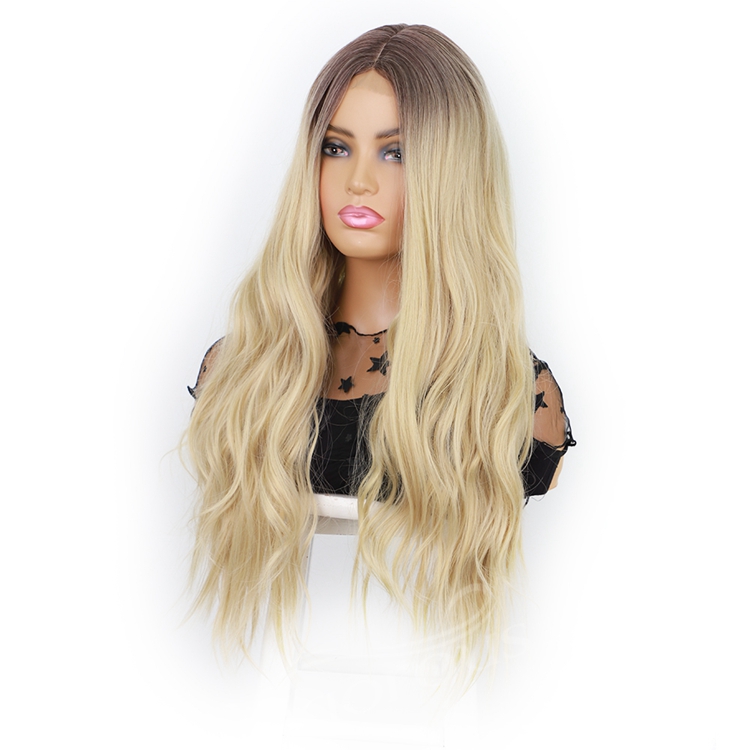 High Quality Wig Good Private Label Cheap Wholesale Price Natural Wave Ombre Blonde Hair Synthetic Hair Wig With Lace