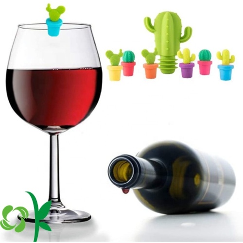 Set di marker di charms tappo per bottiglie di vino cactus